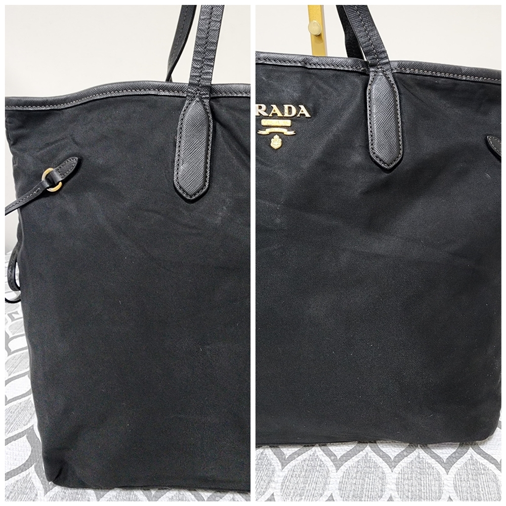 Prada Saffiano Trimmed Tessuto Tote Bag Black - Picture 11 of 14